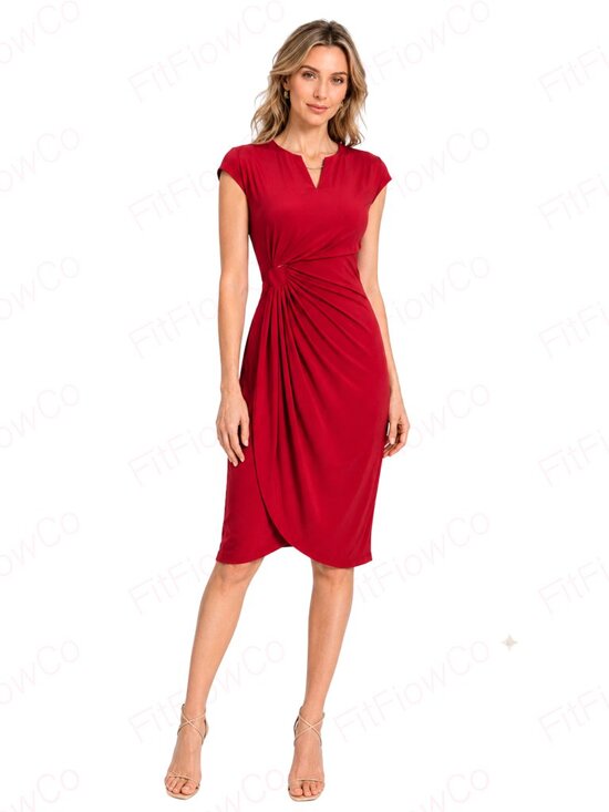 Connected apparel Dresses & Skirts - Connected Apparel Red Side Draped Sheath Dress Size 4 NWOT